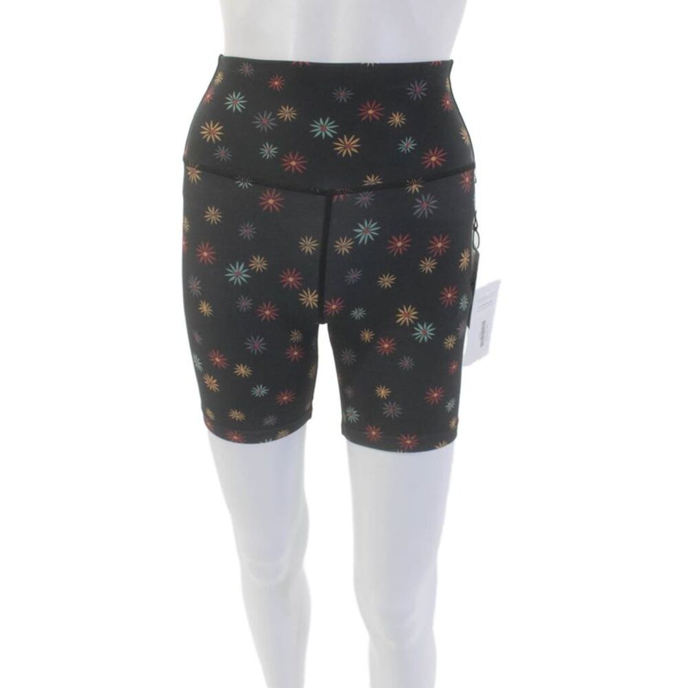 Splits59 Womens Textured Lined Floral Patten Fitted Biker Shorts Black Size XS